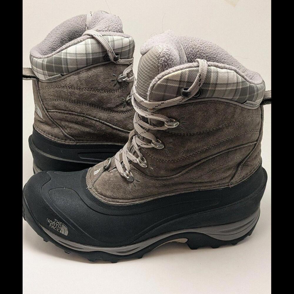 RARE Womens The North Face Lace Up Mid Snow Boots WP Insulated Plaid Size 10